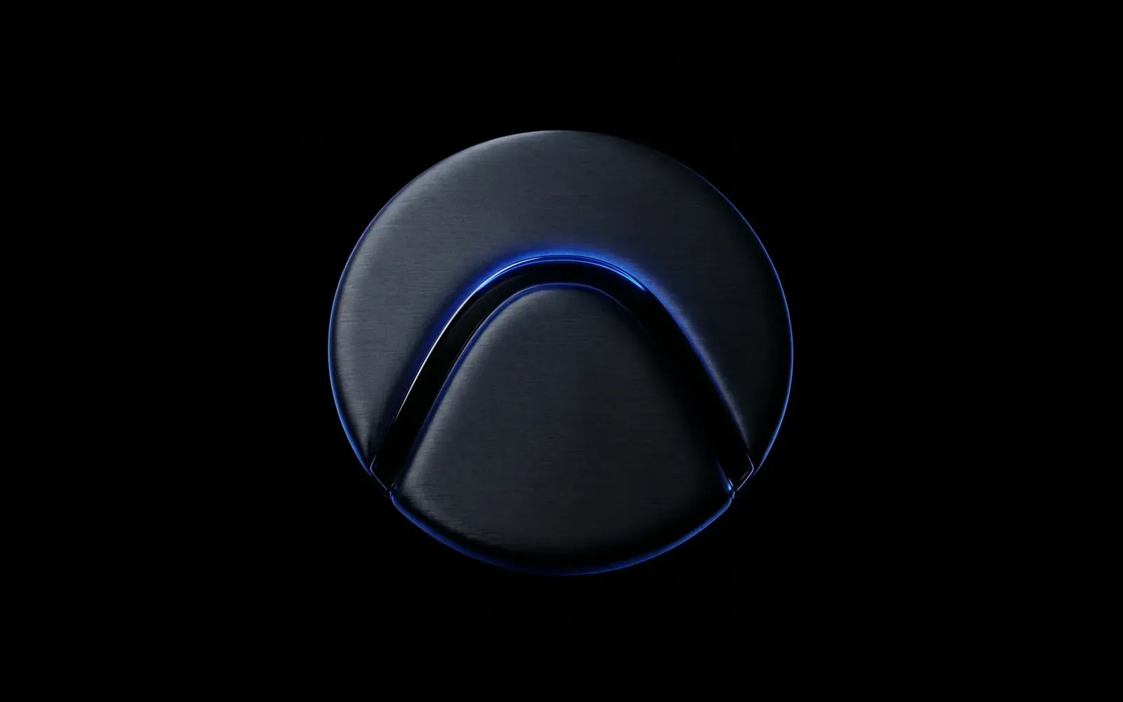 The Tavor lens mark as a dark brushed disc, with the ridge of Mount Tavor traced in blue light
